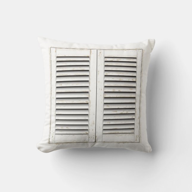Old white window shutters cushion (Front)