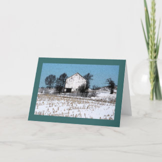 Old white wooden barn with cut cornstalks card