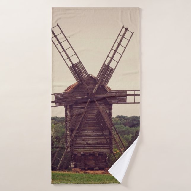 Old windmill. Autumn landscape. Ukrainearchitectur Bath Towel (Bath Towel)
