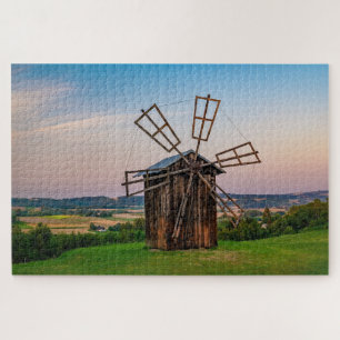 Old Windmill Hill Rural Windmill Farmland Scenic Jigsaw Puzzle