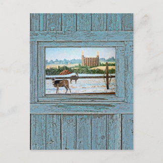 Old window temple blue postcard