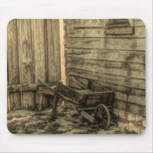 old window wooden wheelbarrow rustic farmhouse mouse pad