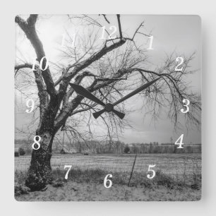 Old Winter Tree Grayscale Wall Clock