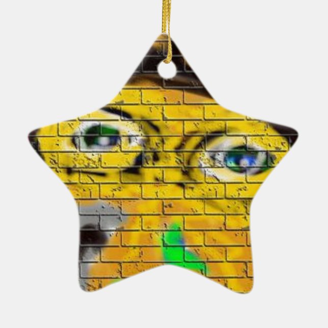 Old Wise Biker Face, Graffiti Art Ceramic Ornament (Back)