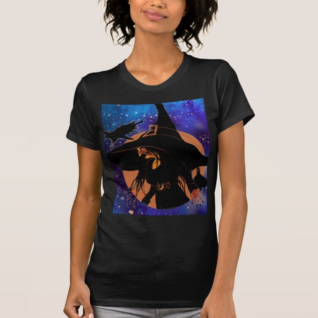 Old Witch Harvest Moon Blackbird Art  T-Shirt (Front)