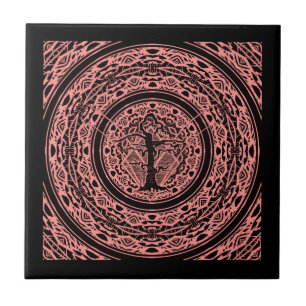 Old Withered Black & Pink Rose Abstract Tree Ceramic Tile