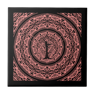Old Withered Black & Pink Rose Abstract Tree Ceramic Tile