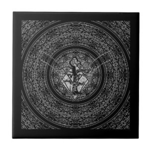 Old Withered Black & White Negative Abstract Tree Ceramic Tile