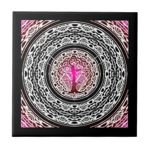 Old Withered Pink Burst Abstract Tree Ceramic Tile
