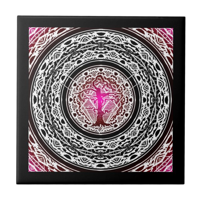 Old Withered Pink Burst Abstract Tree Ceramic Tile (Front)