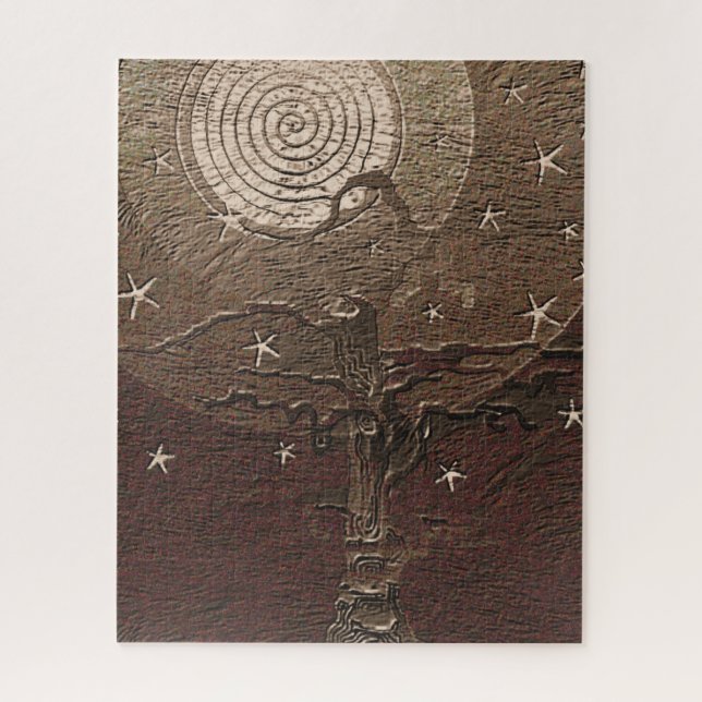 Old Withered Tree Moon & Stars Abstract B Jigsaw Puzzle (Vertical)