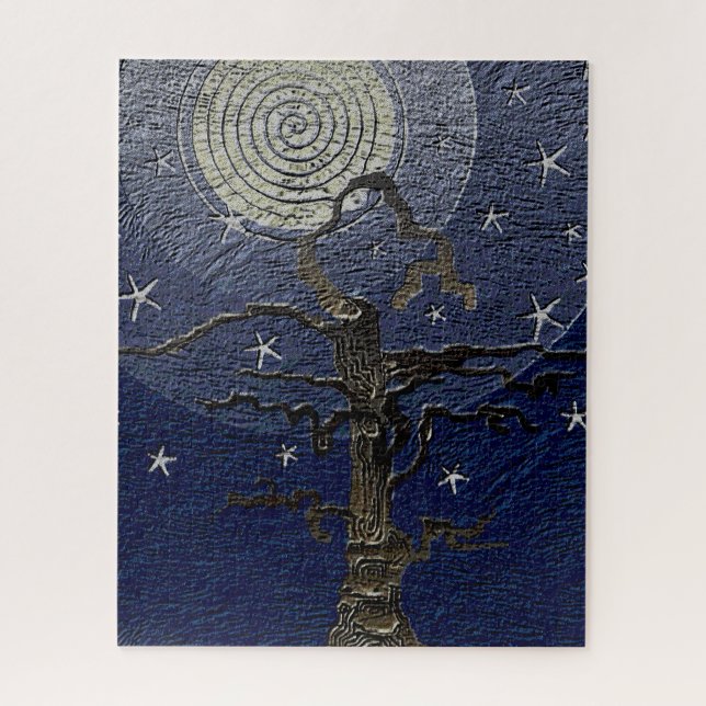 Old Withered Tree Moon & Stars Abstract Jigsaw Puzzle (Vertical)