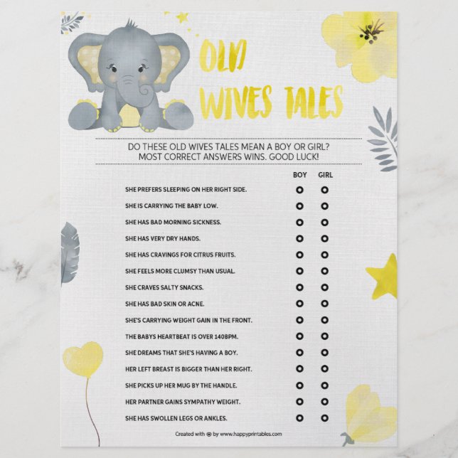 Old Wives Tales [Baby Elephant [Yellow]] Custom Letterhead (Front)