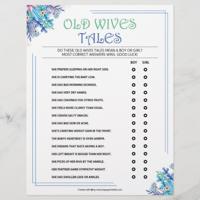 Old Wives Tales [Blue Floral] Custom Letterhead (Front)