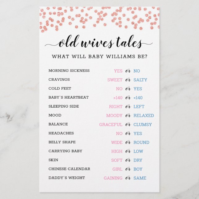 Old Wives Tales Gender Reveal Baby Shower Card (Front)