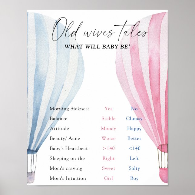 Old Wives Tales Gender Reveal Board  Poster (Front)