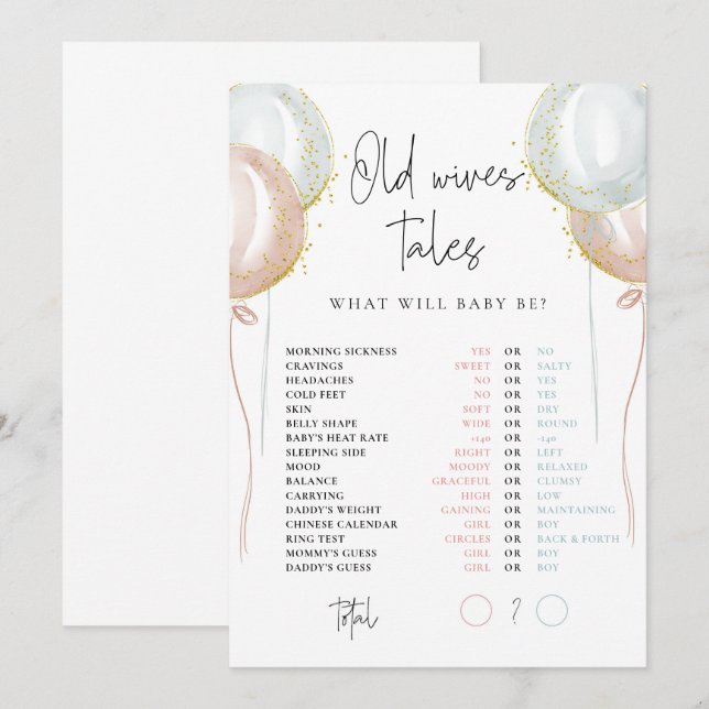 Old Wives Tales Pink & Blue Gender Reveal card (Front/Back)