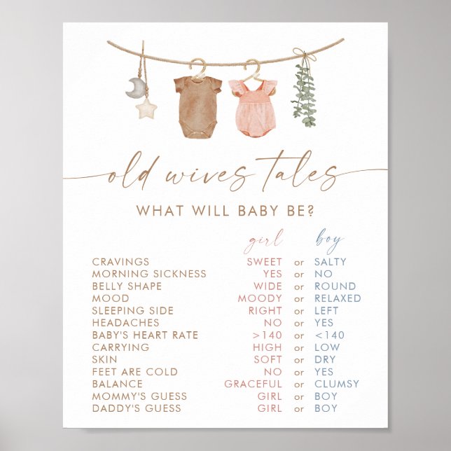 Old Wives Tales Sign | Gender Reveal Game   (Front)