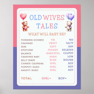 Old Wives Tales TeddyBear Gender Reveal Party Sign