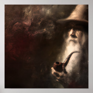 Old Wizard Smoking A Pipe Poster