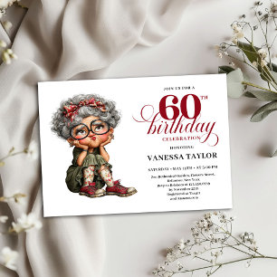 Old Woman Humor 60th Birthday Invite Party Card