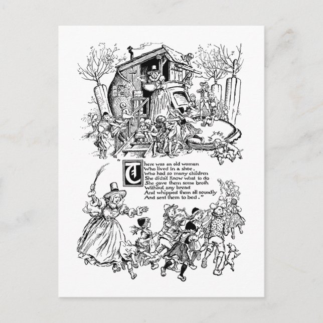 Old Woman in a Shoe Nursery Rhyme Postcard (Front)