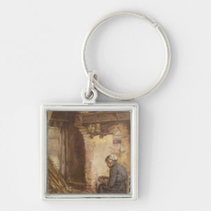 Old Woman Peeling Potatoes Key Ring