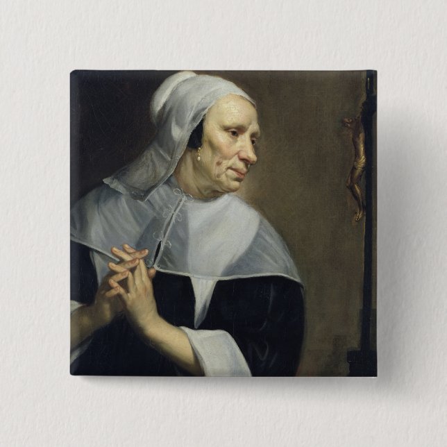 Old Woman Praying 15 Cm Square Badge (Front)