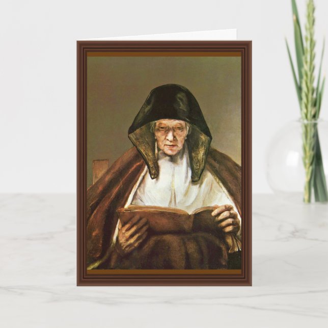 Old Woman Reading,  By Rembrandt Harmensz. Van Card (Front)