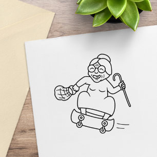 Old Woman Skating Rubber Stamp