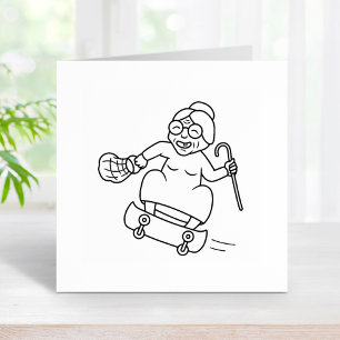 Old Woman Skating Rubber Stamp