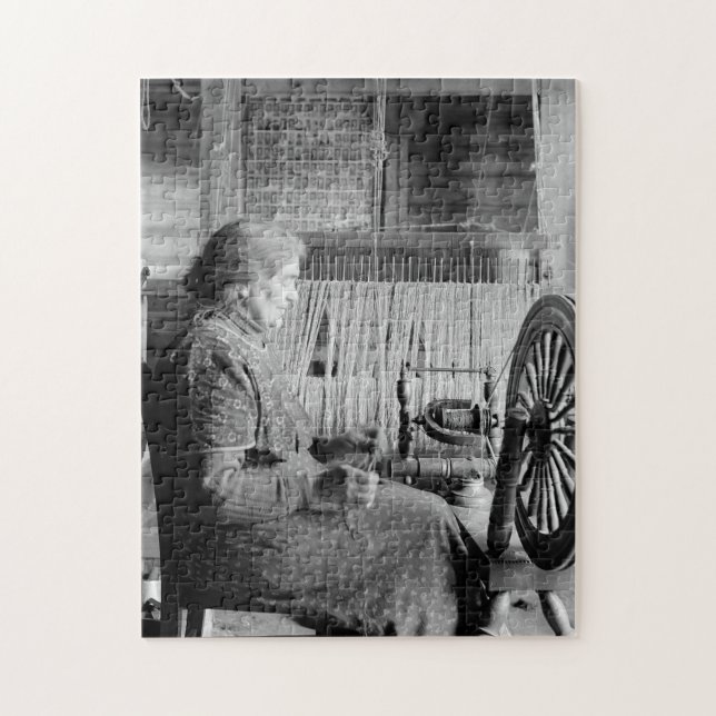 oLD wOMAN uSING sPINNING wHEEL 1930S PHOTOGRAPH Jigsaw Puzzle (Vertical)