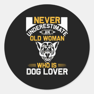 old Woman Who is Dog Lover Classic Round Sticker
