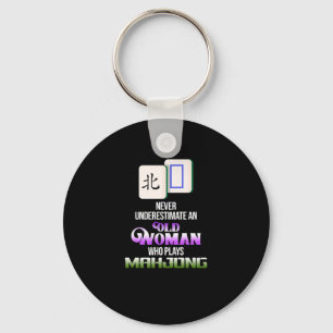 Old Woman Who Plays Mahjong Game Player Games Key Ring