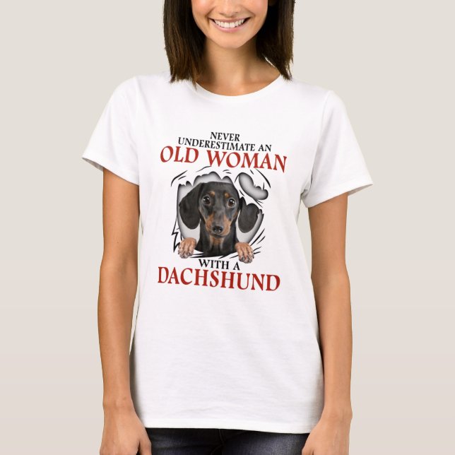 Old Woman With A Dachshund T-Shirt (Front)