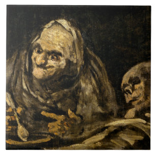 Old Woman with a Skeleton (Death) (Francisco Goya) Ceramic Tile