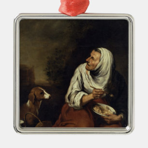 Old Woman with Dog Metal Tree Decoration