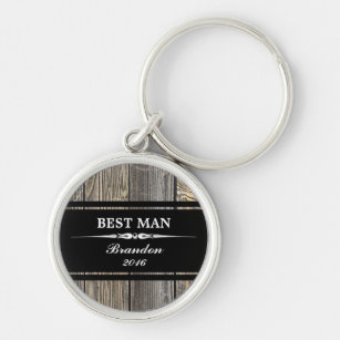 Old Wood Black BEST MAN Wedding Keychain