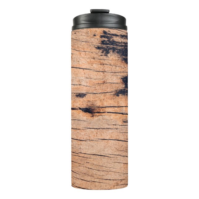 Old wood board, copy space wooden texture pattern  thermal tumbler (Front)