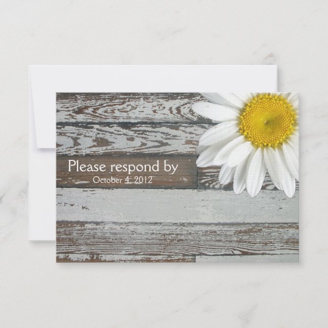 Old Wood Daisy RSVP with envelope (Front)
