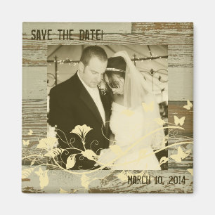 Old Wood Gold Tint Photo Save the Date Magnet