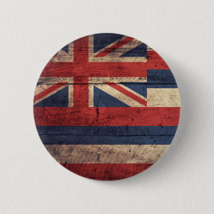 Old Wood Hawaii Flag; 6 Cm Round Badge