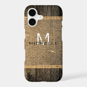 Old Wood Look Burlap Rustic Monogram