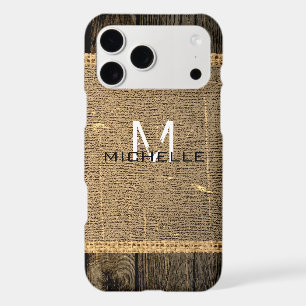Old Wood Look Burlap Rustic Monogram