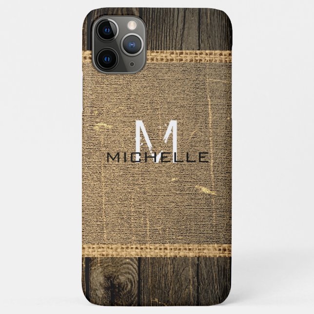 Old Wood Look Burlap Rustic Monogram Case-Mate iPhone Case (Back)