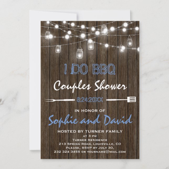 Old Wood Mason Jar String Lights Couples Shower Invitation (Front)