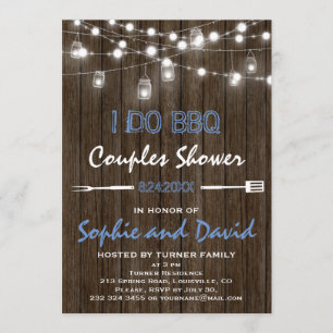 Old Wood Mason Jar String Lights Couples Shower Invitation