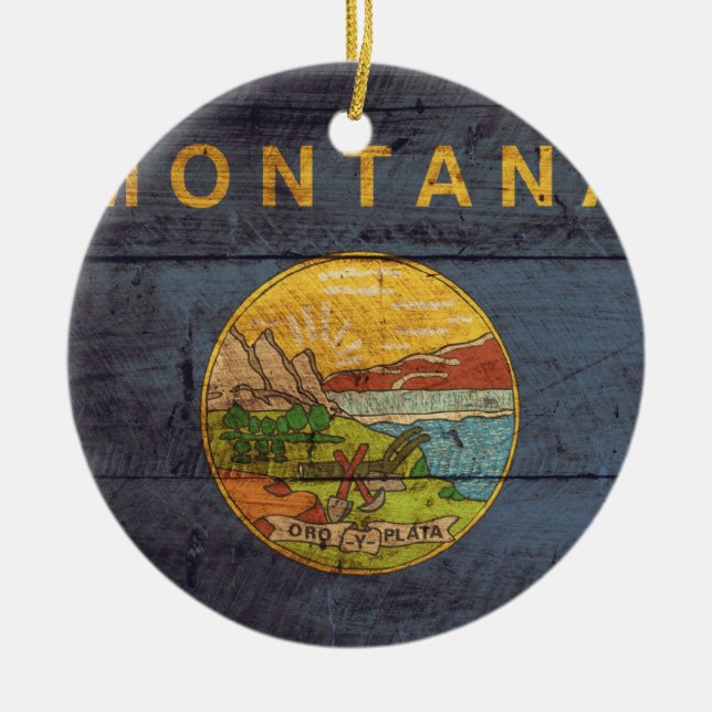 Old Wood Montana Flag Ceramic Ornament (Front)
