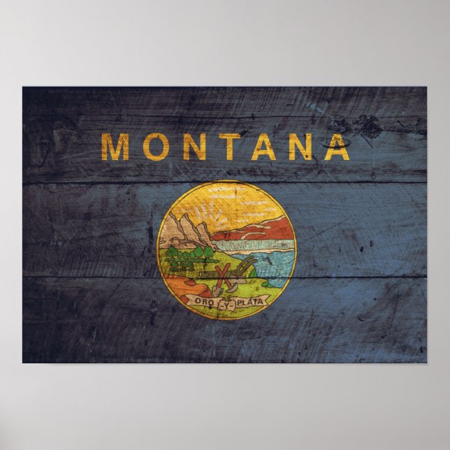 Old Wood Montana Flag Poster (Front)
