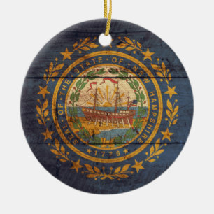 Old Wood New Hampshire Flag; Ceramic Ornament